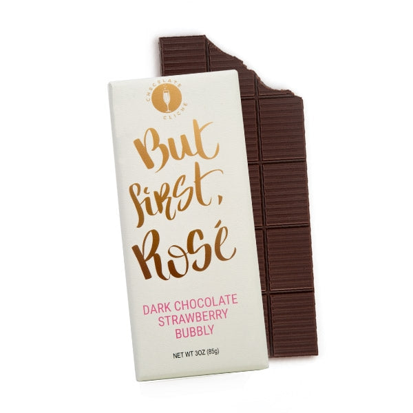 Cliche - But First Rose Dark Chocolate Strawberry Bubbly Flavored Bar 2.75oz