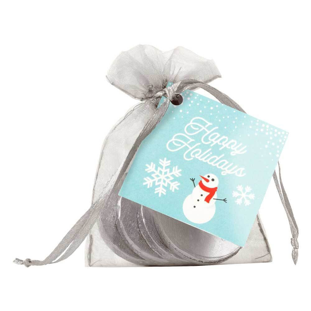Holiday - Silver Holiday Milk Chocolate Coins in Silver Chiffon Pouch 4pc