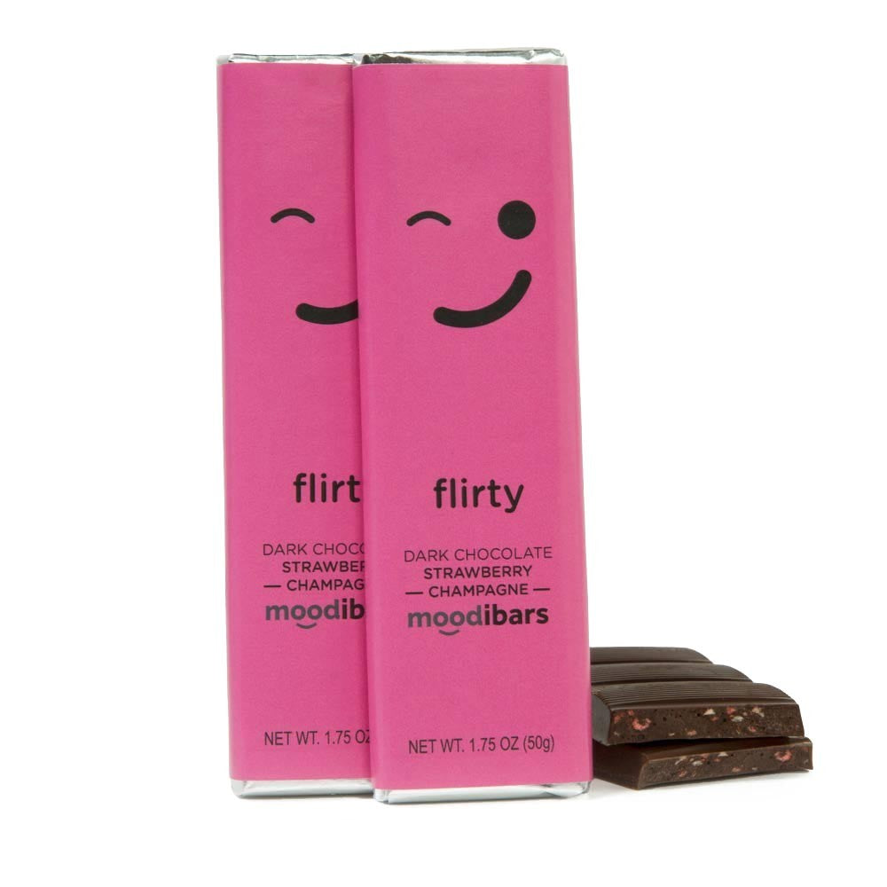 Moodibars - flirty - Dark Chocolate Strawberry Champagne Bar 1.5oz