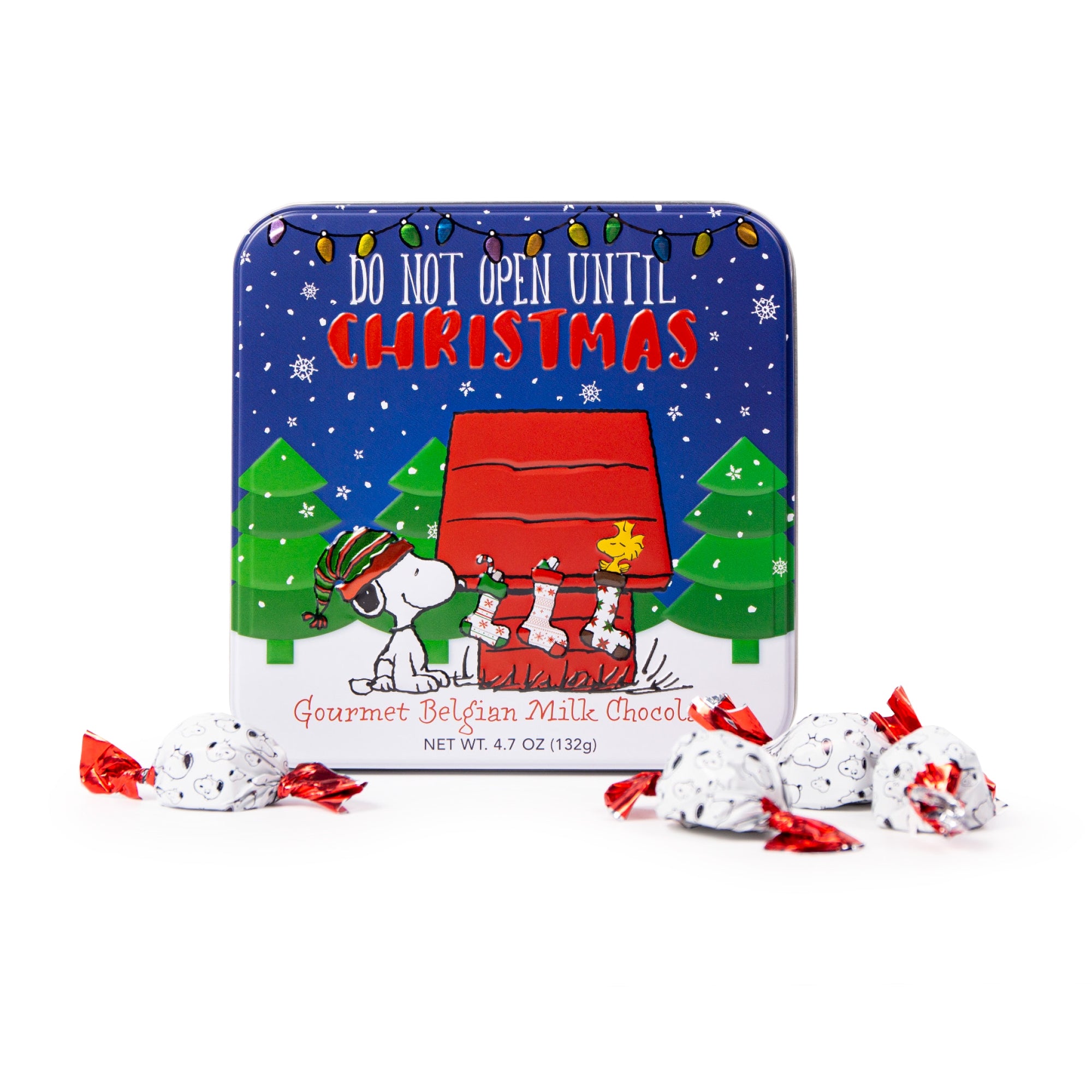 Peanuts® Holiday - Christmas Square Tin with Twist Wrapped Milk Chocolate Truffles 13pc