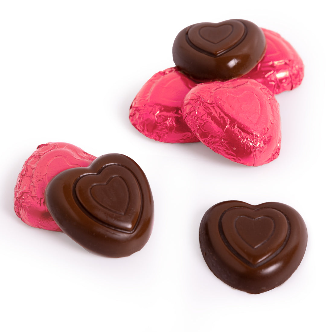 Bulk Milk Chocolate Hearts in Assorted Pink Foils