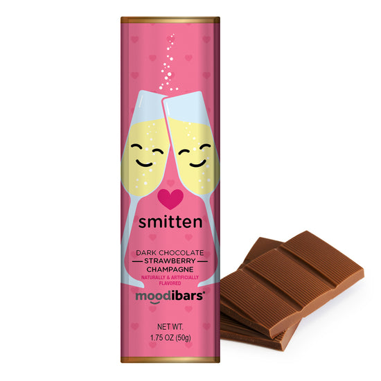 Seasonal Moodibars - smitten - Strawberry Champagne Dark Chocolate Bar 1.75oz