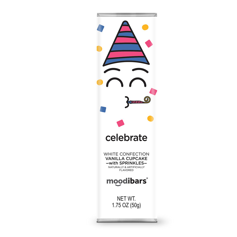 Moodibars - celebrate - White Confection Vanilla Cupcake with Sprinkles Bar 1.75oz