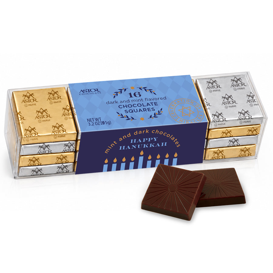 Hanukkah - Dark and Mint Dark Chocolate Petite Squares in Acetate 16pc