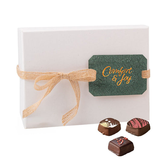 Holiday - Le Belge White Kraft Studio Box w/ Burlap Ribbon and Comfort & Joy Hang Tag 24pc