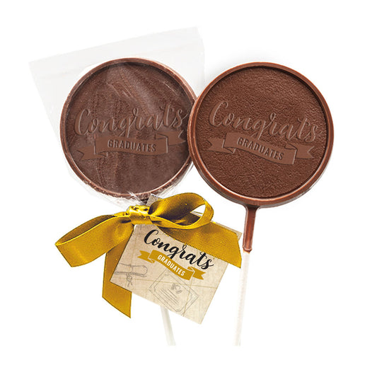 Commencement - Milk Chocolate Lollipop w/ Hangtag and Gold Ribbon