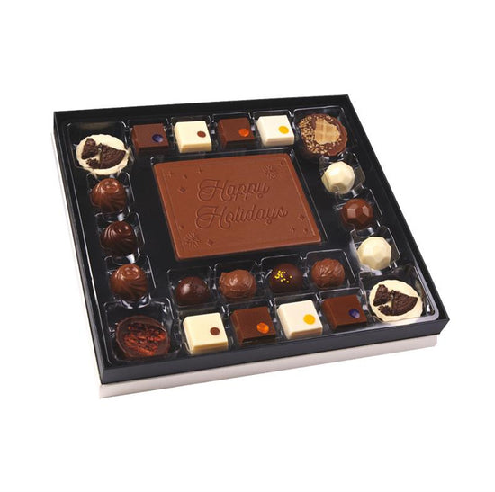 Holiday - Grand Elite Assorted Truffles & Truffle Cups 25pc and Happy Holidays Plaque