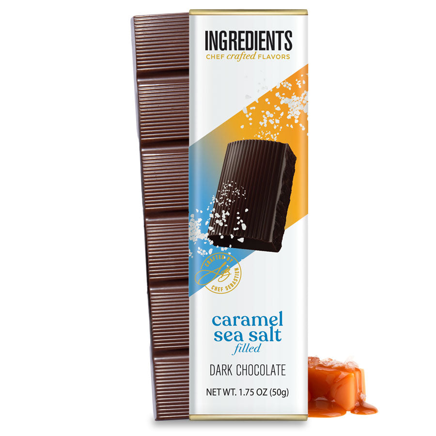 Ingredients - Dark Chocolate Sea Salt Caramel Filled Bar 1.75oz