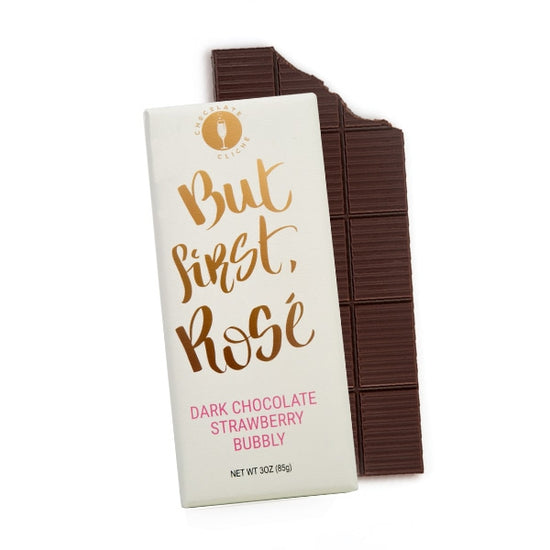 Cliche - But First Rose Dark Chocolate Strawberry Bubbly Flavored Bar 3oz