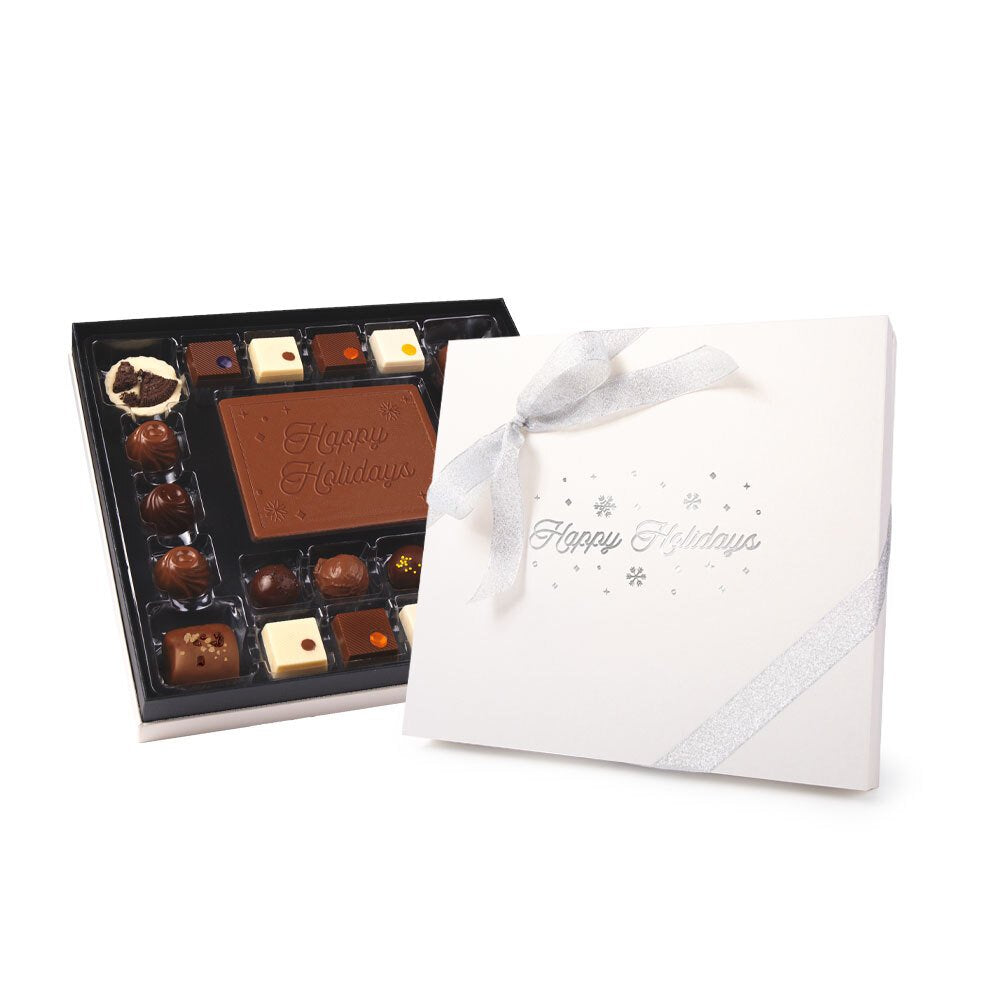 Holiday - Grand Elite Assorted Truffles & Truffle Cups 25pc and Happy Holidays Plaque