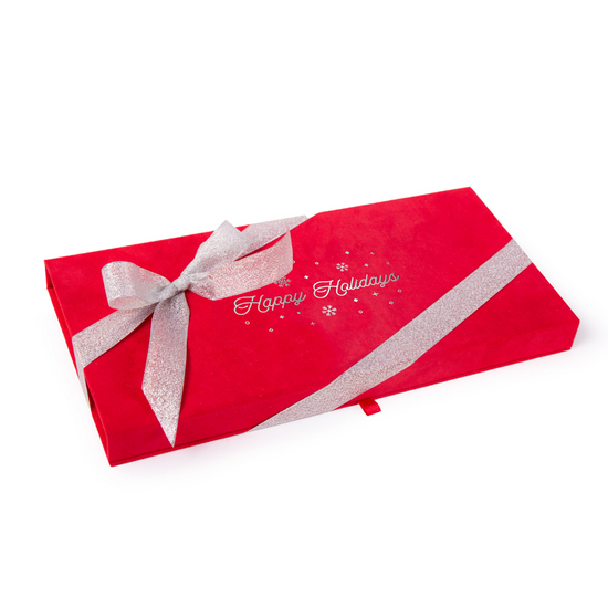Holiday - Red Suede Truffle Box with "Happy Holidays" Hot Stamp 15pc