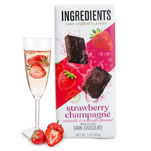 Ingredients - Strawberry Champagne Dark Chocolate Bar 3oz