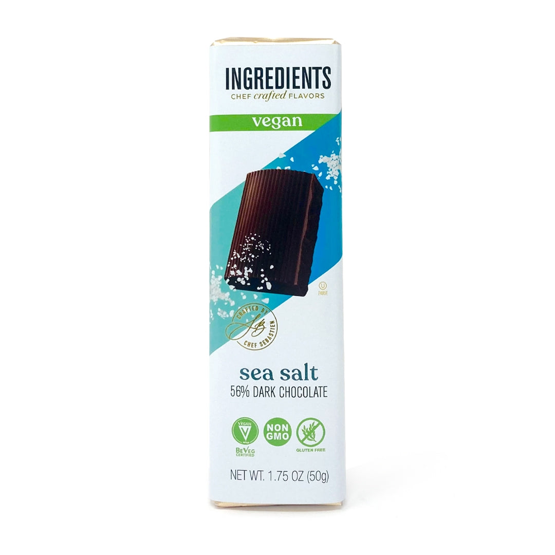 Ingredients - 56% Vegan/Gluten-Free Dark Sea Salt Chocolate Bar 1.75oz